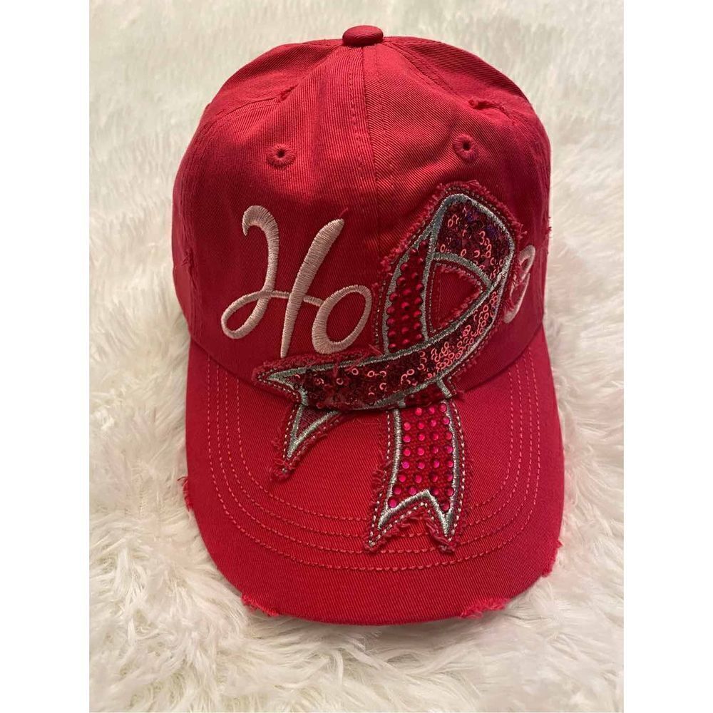 NWT KBETHOS OS Woman’s Pink Factory Distressed Cancer Awareness Cap - Picture 2 of 8